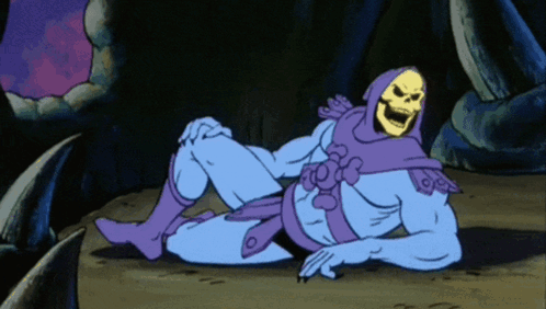 a cartoon of skeletor laying on the ground