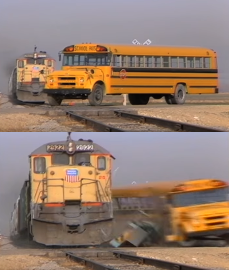 A Train Hitting a School Bus