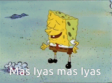 a cartoon of spongebob with the words mas lyas mas lyas